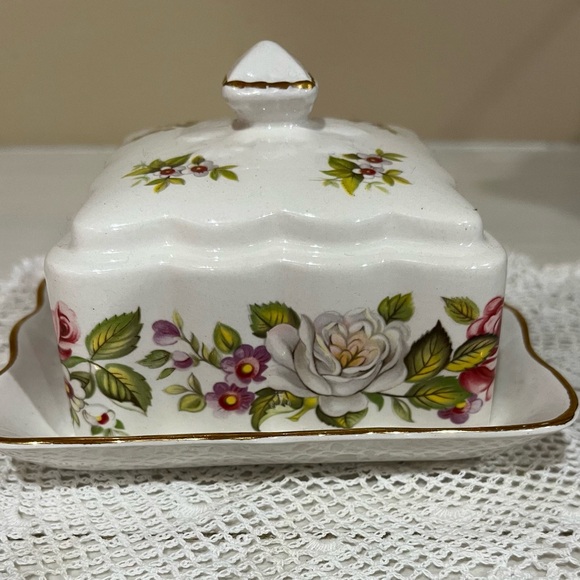 Beautiful Old Foley James Kent Harmony Rose Bone China Covered Butter Dish - Picture 2 of 5
